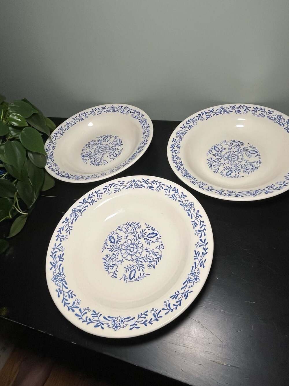 Oxford 5840 Blue Floral Rimmed Soup Bowls Set of 3